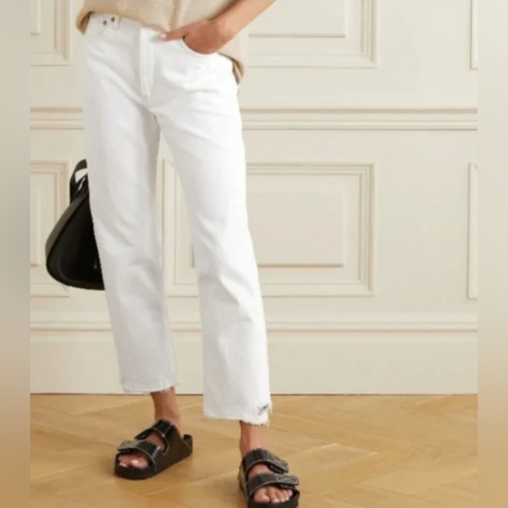 Agolde Toni Mid Rise Straight Leg Jeans in White. Size 28